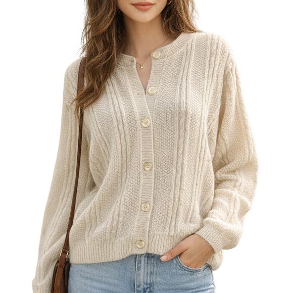 L.L.Bean Sweaters - Vintage 90s L.L. Bean Mohair Blend Cardigan Sweater Women's Large Cream Ivory